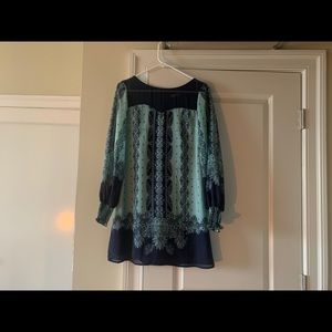 Boho Navy Teal Long Sleeve Dress